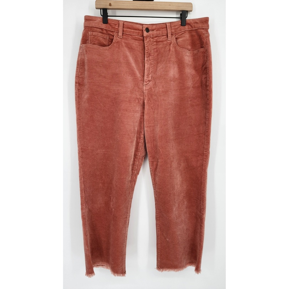 LOFT Womens Rose Pink Raw Hem Corduroy Pants Size 16 Wide Wale Straight Leg - Picture 2 of 8